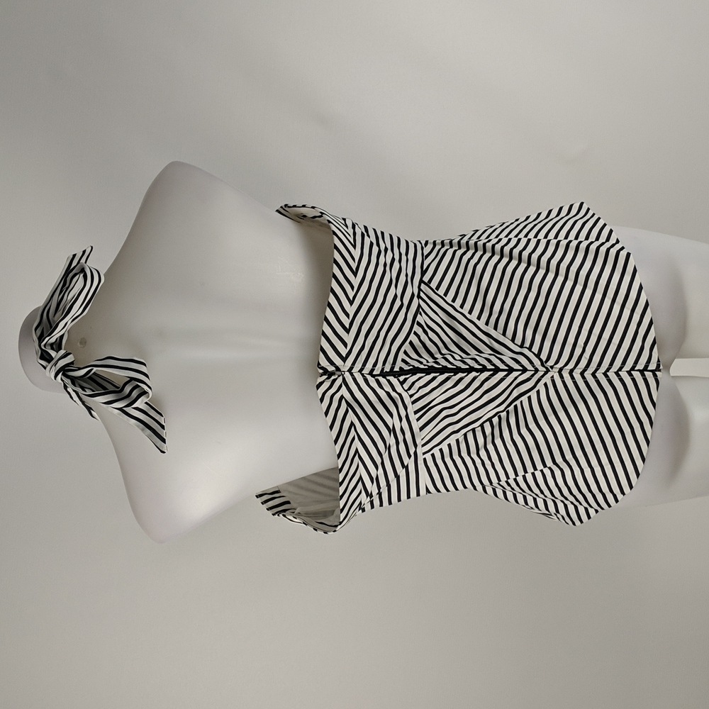 Queenspark Top Size 18 Black White Stripe Tie-up Halterneck Buttons Zip-up Back - Picture 4 of 9